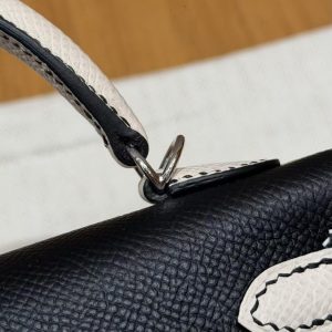 Hermes Kelly Mini 2 19CM Bag Handmade In Epsom Calfskin Leather Silver Hardware 89 Noir 10 Craie - Image 9