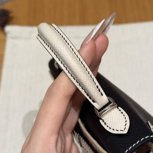 Hermes Kelly Mini 2 19CM Bag Handmade In Epsom Calfskin Leather Silver Hardware 89 Noir 10 Craie - Image 6