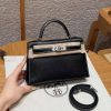 Hermes Kelly Mini 2 19CM Bag Handmade In Chèvre Calfskin Leather Silver Hardware 89 Noir 9R Lime