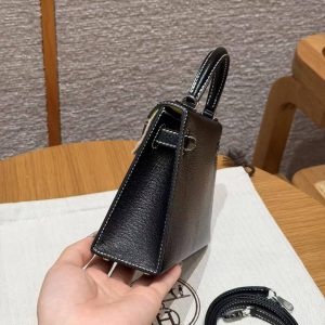 Hermes Kelly Mini 2 19CM Bag Handmade In Chèvre Calfskin Leather Silver Hardware 89 Noir 9R Lime - Image 20