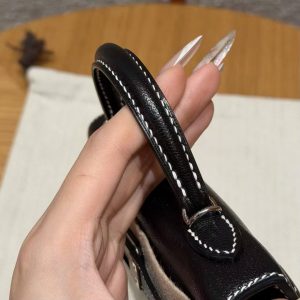 Hermes Kelly Mini 2 19CM Bag Handmade In Chèvre Calfskin Leather Silver Hardware 89 Noir 9R Lime - Image 15