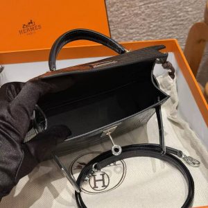 Hermes Kelly Mini 2 19CM Bag Handmade In Alligator Leather from Mississippi Silver Hardware 89 Noir - Image 16