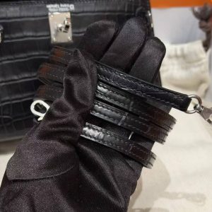 Hermes Kelly Mini 2 19CM Bag Handmade In Alligator Leather from Mississippi Silver Hardware 89 Noir - Image 6