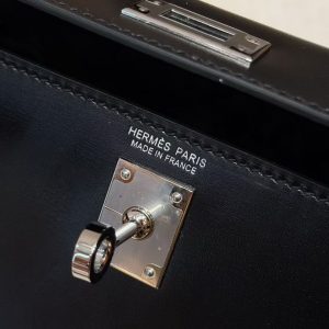 Hermes Kelly Mini 2 19CM Bag Handmade In Box Calfskin Leather Silver Hardware 89 Noir - Image 17