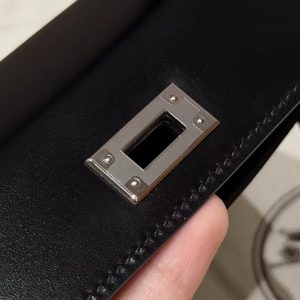 Hermes Kelly Mini 2 19CM Bag Handmade In Box Calfskin Leather Silver Hardware 89 Noir - Image 11