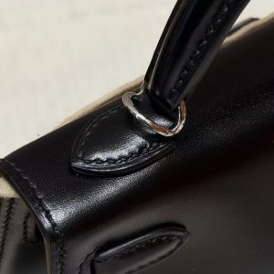 Hermes Kelly Mini 2 19CM Bag Handmade In Box Calfskin Leather Silver Hardware 89 Noir - Image 8