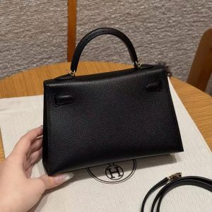 Hermes Kelly Mini 2 19CM Bag Handmade In Chèvre Calfskin Leather Gold Hardware 89 Noir - Image 2
