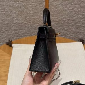 Hermes Kelly Mini 2 19CM Bag Handmade In Chèvre Calfskin Leather Gold Hardware 89 Noir - Image 19