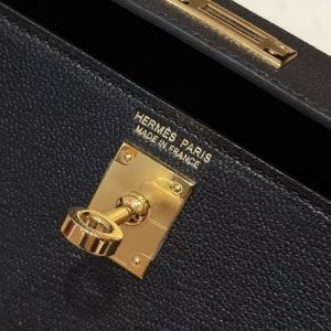 Hermes Kelly Mini 2 19CM Bag Handmade In Chèvre Calfskin Leather Gold Hardware 89 Noir - Image 16