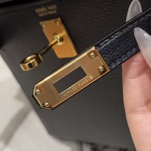 Hermes Kelly Mini 2 19CM Bag Handmade In Chèvre Calfskin Leather Gold Hardware 89 Noir - Image 15