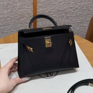 Hermes Kelly Mini 2 19CM Bag Handmade In Chèvre Calfskin Leather Gold Hardware 89 Noir - Image 12