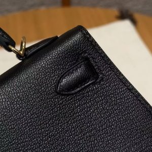 Hermes Kelly Mini 2 19CM Bag Handmade In Chèvre Calfskin Leather Gold Hardware 89 Noir - Image 7