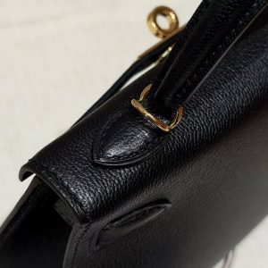 Hermes Kelly Mini 2 19CM Bag Handmade In Chèvre Calfskin Leather Gold Hardware 89 Noir - Image 6