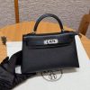 Hermes Kelly Mini 2 19CM Bag Handmade In Chèvre Calfskin Leather Silver Hardware 89 Noir