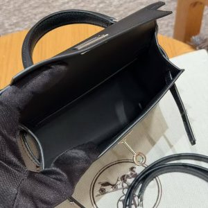 Hermes Kelly Mini 2 19CM Bag Handmade In Chèvre Calfskin Leather Silver Hardware 89 Noir - Image 13