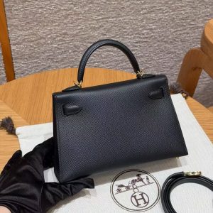 Hermes Kelly Mini 2 19CM Bag Handmade In Epsom Calfskin Leather Gold Hardware 89 Noir - Image 2