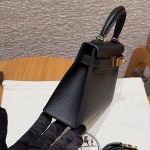 Hermes Kelly Mini 2 19CM Bag Handmade In Epsom Calfskin Leather Gold Hardware 89 Noir - Image 25