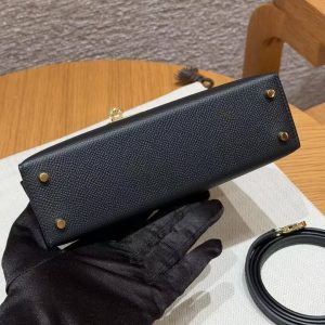 Hermes Kelly Mini 2 19CM Bag Handmade In Epsom Calfskin Leather Gold Hardware 89 Noir - Image 23