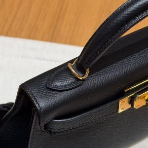 Hermes Kelly Mini 2 19CM Bag Handmade In Epsom Calfskin Leather Gold Hardware 89 Noir - Image 22
