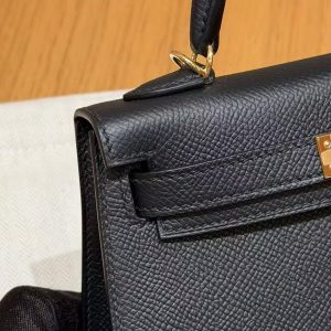 Hermes Kelly Mini 2 19CM Bag Handmade In Epsom Calfskin Leather Gold Hardware 89 Noir - Image 21