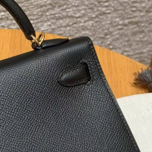 Hermes Kelly Mini 2 19CM Bag Handmade In Epsom Calfskin Leather Gold Hardware 89 Noir - Image 20
