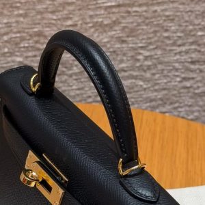 Hermes Kelly Mini 2 19CM Bag Handmade In Epsom Calfskin Leather Gold Hardware 89 Noir - Image 19