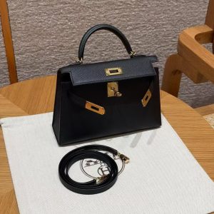 Hermes Kelly Mini 2 19CM Bag Handmade In Epsom Calfskin Leather Gold Hardware 89 Noir - Image 13