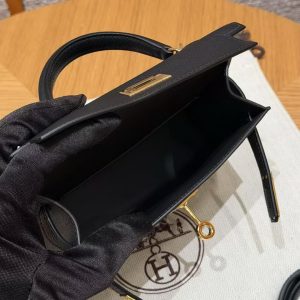 Hermes Kelly Mini 2 19CM Bag Handmade In Epsom Calfskin Leather Gold Hardware 89 Noir - Image 12