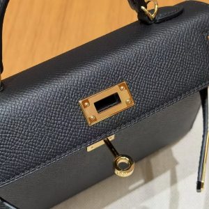 Hermes Kelly Mini 2 19CM Bag Handmade In Epsom Calfskin Leather Gold Hardware 89 Noir - Image 9