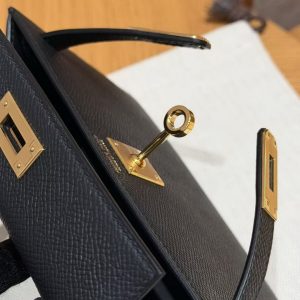 Hermes Kelly Mini 2 19CM Bag Handmade In Epsom Calfskin Leather Gold Hardware 89 Noir - Image 7