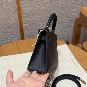 Hermes Kelly Mini 2 19CM Bag Handmade In Epsom Calfskin Leather Rose Gold Hardware 89 Noir - Image 18