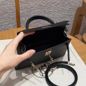 Hermes Kelly Mini 2 19CM Bag Handmade In Epsom Calfskin Leather Rose Gold Hardware 89 Noir - Image 15