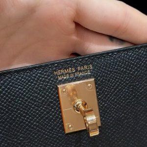Hermes Kelly Mini 2 19CM Bag Handmade In Epsom Calfskin Leather Rose Gold Hardware 89 Noir - Image 14