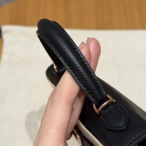 Hermes Kelly Mini 2 19CM Bag Handmade In Epsom Calfskin Leather Rose Gold Hardware 89 Noir - Image 12