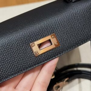 Hermes Kelly Mini 2 19CM Bag Handmade In Epsom Calfskin Leather Rose Gold Hardware 89 Noir - Image 7