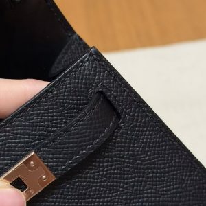 Hermes Kelly Mini 2 19CM Bag Handmade In Epsom Calfskin Leather Rose Gold Hardware 89 Noir - Image 6