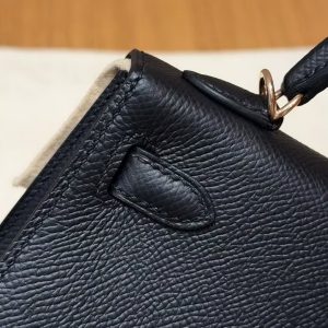 Hermes Kelly Mini 2 19CM Bag Handmade In Epsom Calfskin Leather Rose Gold Hardware 89 Noir - Image 5