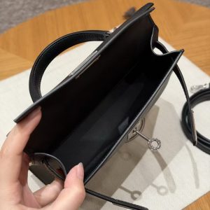 Hermes Kelly Mini 2 19CM Bag Handmade In Epsom Calfskin Leather Silver Hardware 89 Noir - Image 15