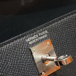 Hermes Kelly Mini 2 19CM Bag Handmade In Epsom Calfskin Leather Silver Hardware 89 Noir - Image 14