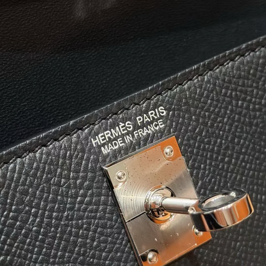 Hermes Kelly Mini 2 19CM Bag Handmade In Epsom Calfskin Leather Silver Hardware 89 Noir - Image 14