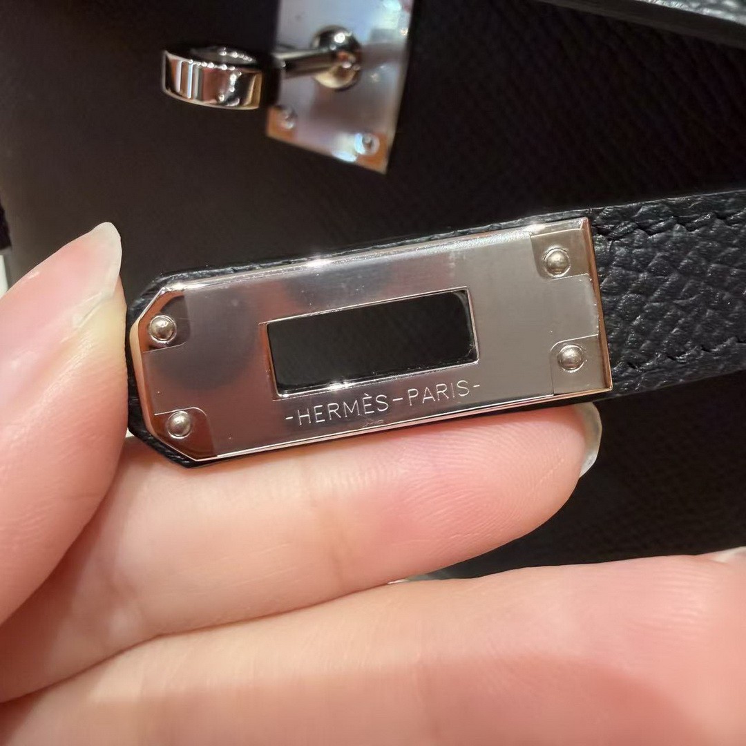 Hermes Kelly Mini 2 19CM Bag Handmade In Epsom Calfskin Leather Silver Hardware 89 Noir - Image 13