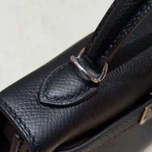 Hermes Kelly Mini 2 19CM Bag Handmade In Epsom Calfskin Leather Silver Hardware 89 Noir - Image 9