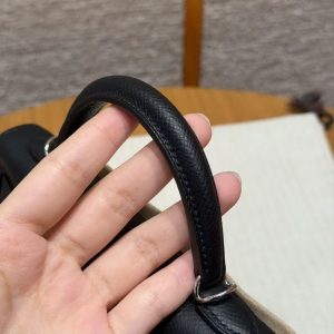 Hermes Kelly Mini 2 19CM Bag Handmade In Epsom Calfskin Leather Silver Hardware 89 Noir - Image 7