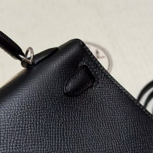 Hermes Kelly Mini 2 19CM Bag Handmade In Epsom Calfskin Leather Silver Hardware 89 Noir - Image 6