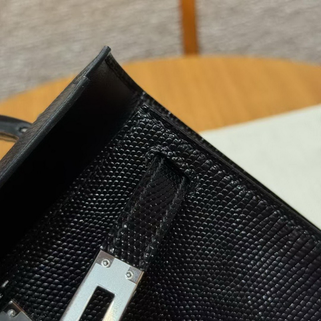 Hermes Kelly Mini 2 19CM Bag Handmade In Lizard Leather from South Africa Silver Hardware 89 Noir - Image 19