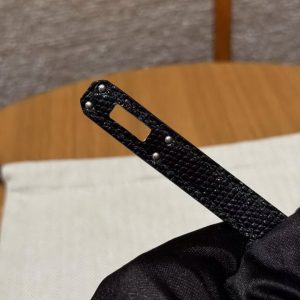 Hermes Kelly Mini 2 19CM Bag Handmade In Lizard Leather from South Africa Silver Hardware 89 Noir - Image 15