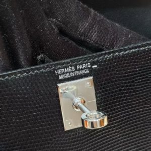 Hermes Kelly Mini 2 19CM Bag Handmade In Lizard Leather from South Africa Silver Hardware 89 Noir - Image 13