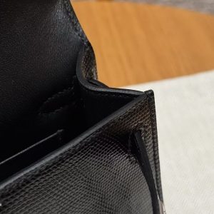 Hermes Kelly Mini 2 19CM Bag Handmade In Lizard Leather from South Africa Silver Hardware 89 Noir - Image 12