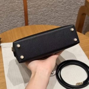 Hermes Kelly Mini 2 19CM Bag Handmade In Madame and Alligator Leather Gold Hardware 89 Noir - Image 2
