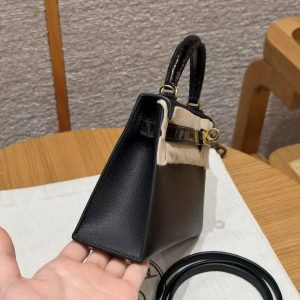 Hermes Kelly Mini 2 19CM Bag Handmade In Madame and Alligator Leather Gold Hardware 89 Noir - Image 21